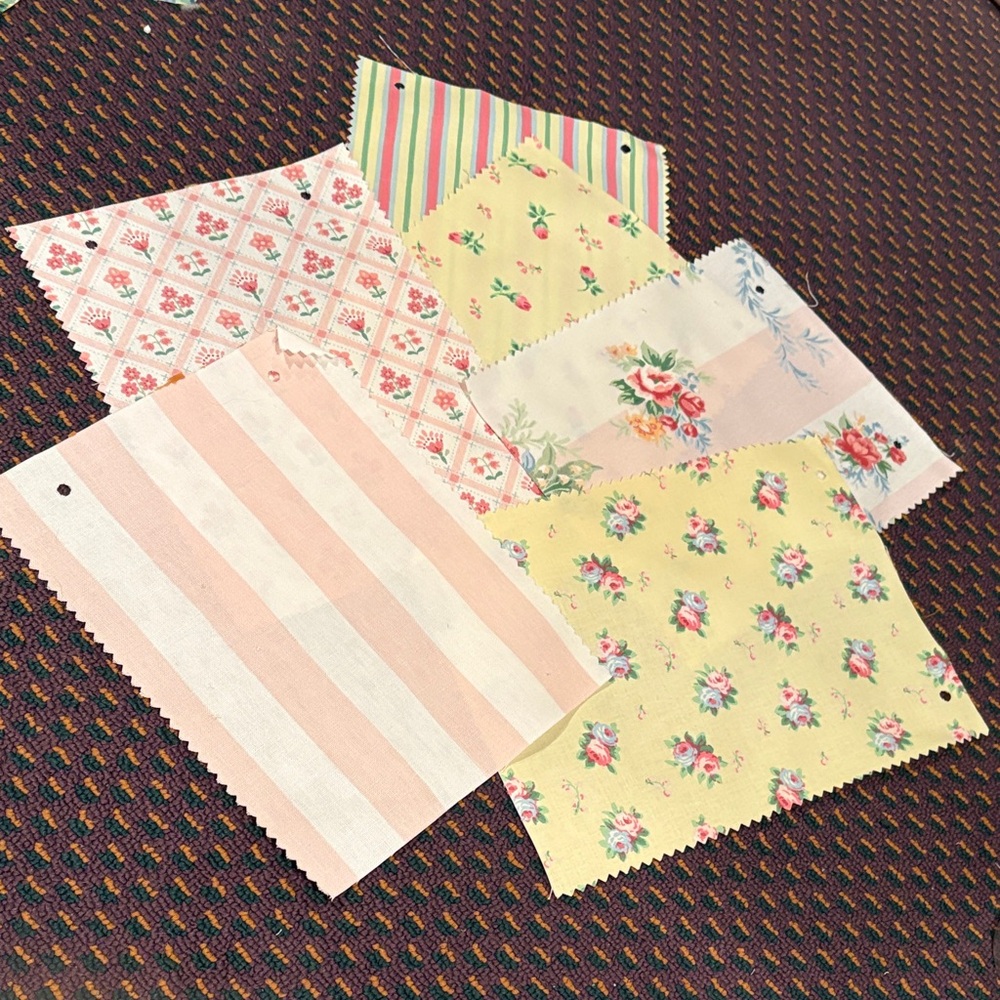 6 count Pink and Yellow Floral and Striped Fabric Swatches